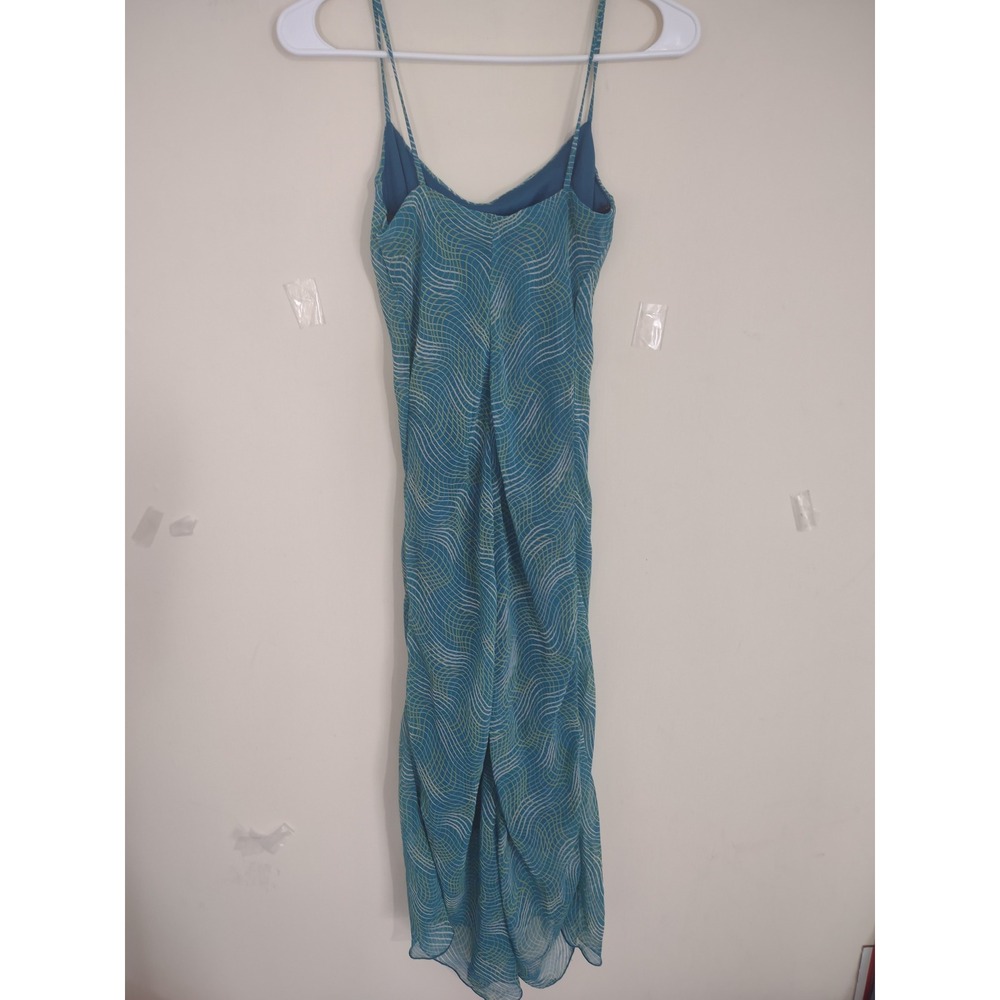 VTG Byer Too! California Teal Wavy Print Midi Slip Dress Size 3 Y2K Retro fairy